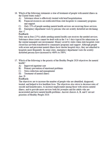 Psychiatric-Mental Health Nursing 10th Edition Videbeck Test Bank