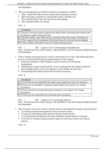 LoBiondo-Wood and Haber's Nursing Research in Canada 5th Edition TEST BANK