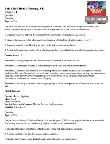 Child Health Nursing 3rd Updated Edition Ball Test Bank