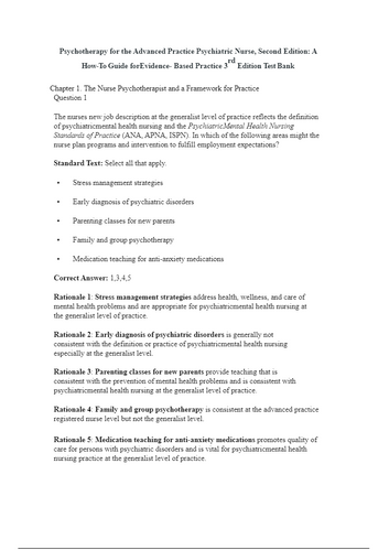 Psychotherapy for the Advanced Practice Psychiatric Nurse 3rd Edition Test Bank