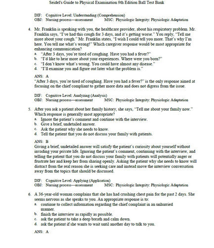 Seidel's Guide to Physical Examination 9th Edition TESTBANK