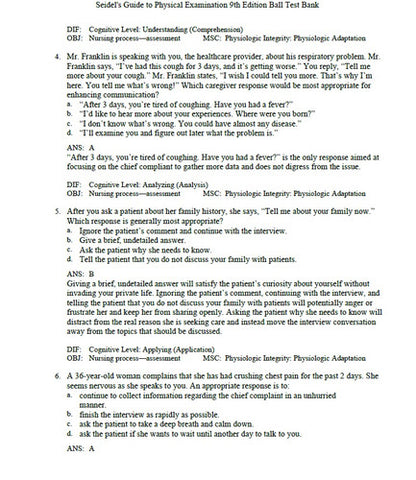 Seidel's Guide to Physical Examination 9th Edition TESTBANK