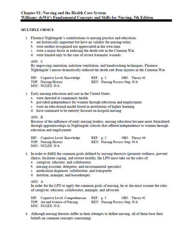 deWit Fundamental Concepts and Skills for Nursing 5th Edition Williams TEST BANK
