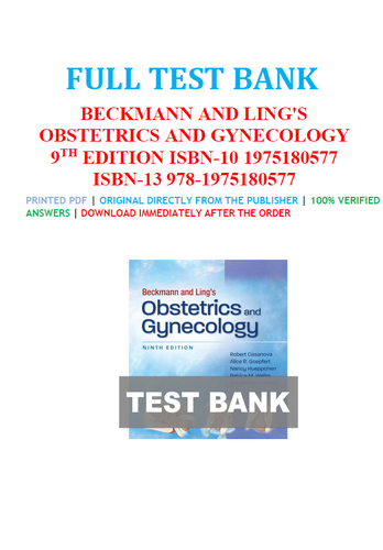 Beckmann and Ling's Obstetrics and Gynecology 9th Edition TEST BANK