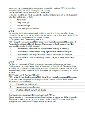 Wong's Essentials of Pediatric Nursing 11th Edition TEST BANK
