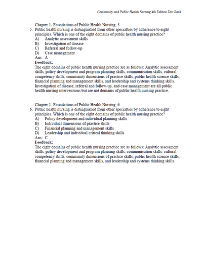 Community and Public Health Nursing 4th Edition TEST BANK