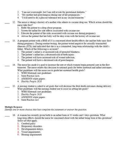 Maternal Newborn Nursing The Critical Components of Nursing 3rd Edit TEST BANK