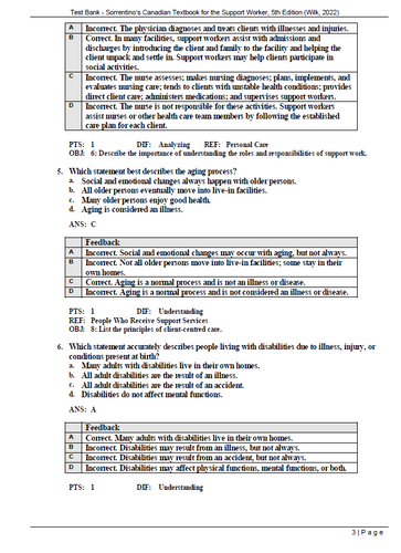 Sorrentinos Canadian Textbook for the Support Worker 5th Edition TEST BANK