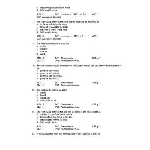 Memmlers Structure & Function of the Human Body 12th Edition Test Bank