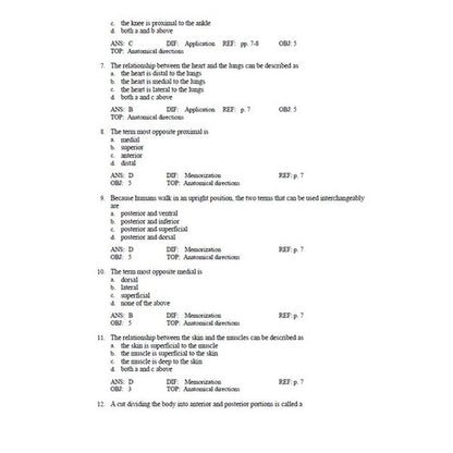 Memmlers Structure & Function of the Human Body 12th Edition Test Bank