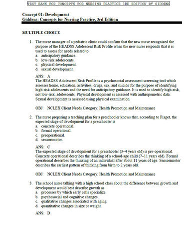Concepts For Nursing Practice 3rd Edition TEST BANK