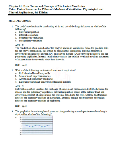 Pilbeam's Mechanical Ventilation 8th Edition TEST BANK