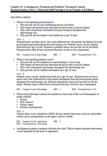 Perrys Maternal Child Nursing Care in Canada 3rd Edition TEST BANK