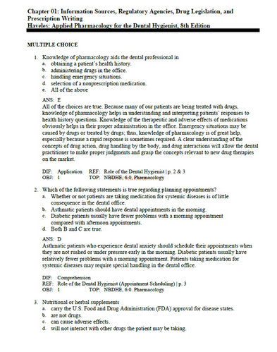Applied Pharmacology for the Dental Hygienist 8th Edition TEST BANK