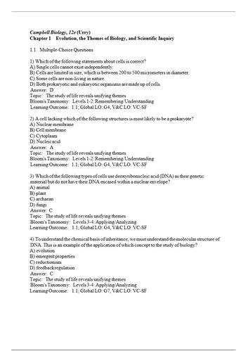 Campbell Biology 12th Edition Test Bank