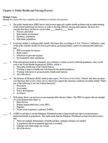 Public Health Science and Nursing Practice Caring For Populations TEST BANK