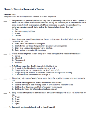 Psychiatric Advanced Practice Nursing TEST BANK