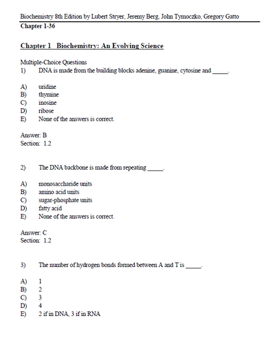 Biochemistry 8th Edition Stryer Lubert TEST BANK