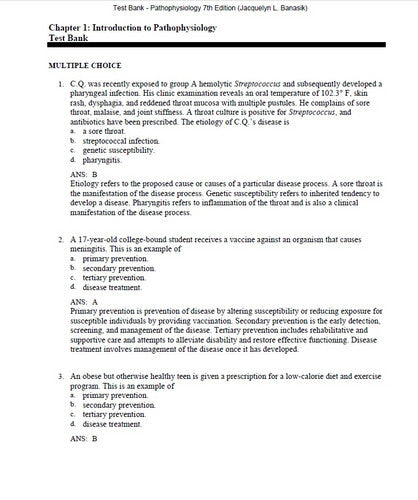 Pathophysiology 7th Edition Banasik TEST BANK