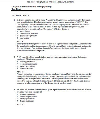 Pathophysiology 7th Edition Banasik TEST BANK