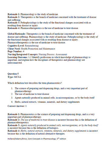 Core Concepts in Pharmacology 5th Edition Holland TEST BANK