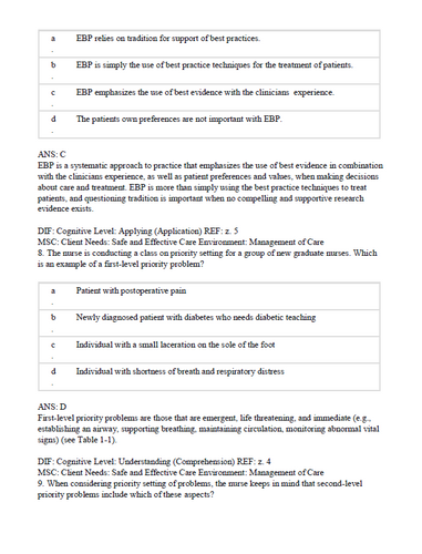 Evidence-Based Physical Examination TEST BANK