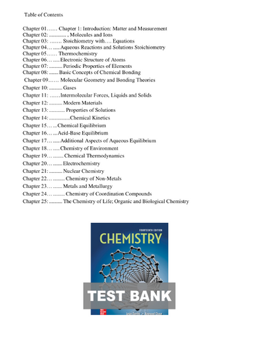 Chemistry 14th Edition by Raymond Chang Test Bank