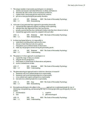 The Personality Puzzle 8th Edition TEST BANK