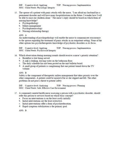 Keltners Psychiatric Nursing 9th Edition TEST BANK