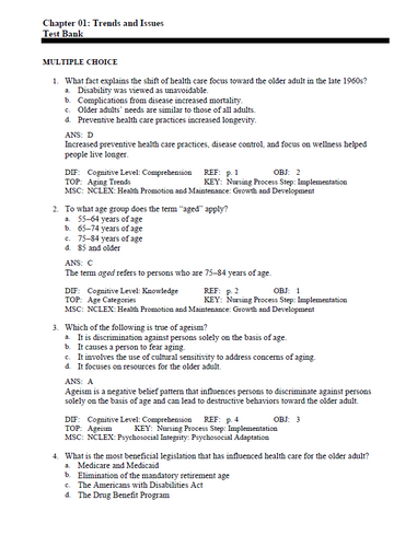 Basic Geriatric Nursing 7th Edition Williams TEST BANK