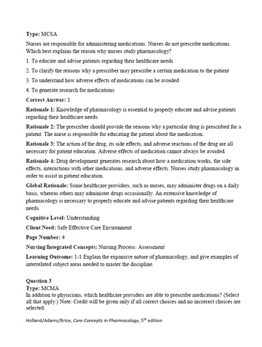 Core Concepts in Pharmacology 5th Edition Holland TEST BANK