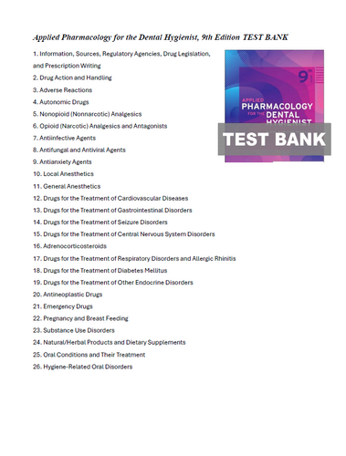 Applied Pharmacology for the Dental Hygienist 9th Edition TEST BANK