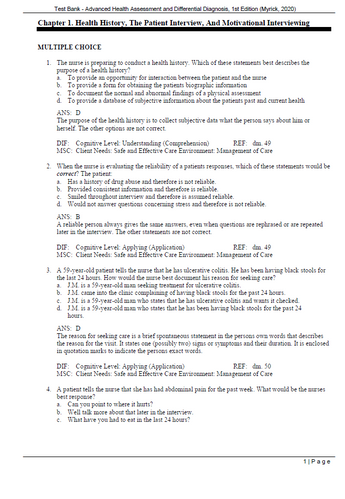 Advanced Health Assessment and Differential Diagnosis Essentials TEST BANK