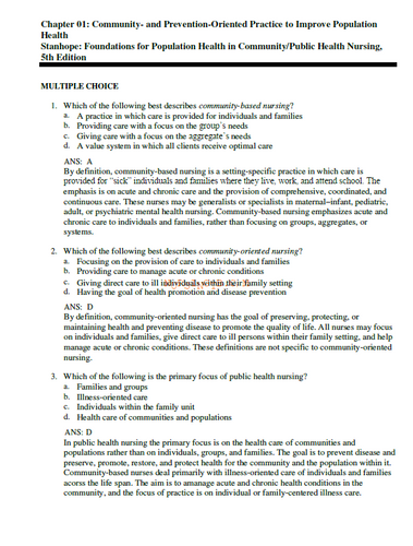 Foundations for Population Health in Community Public Health Nursing 5e TESTBANK