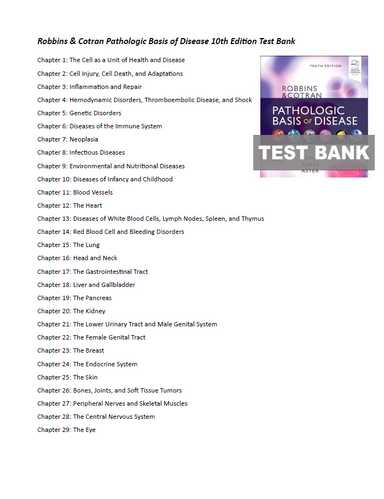 Robbins & Cotran Pathologic Basis of Disease 10th Edition TEST BANK