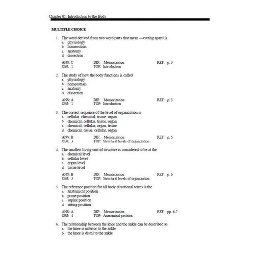 Memmlers Structure & Function of the Human Body 12th Edition Test Bank