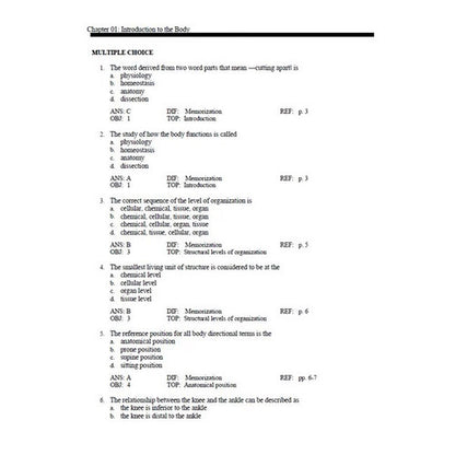 Memmlers Structure & Function of the Human Body 12th Edition Test Bank