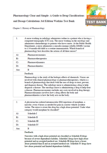 Pharmacology Clear and Simple 3rd Edition TEST BANK
