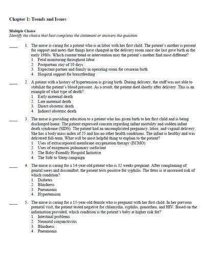 Maternal Newborn Nursing The Critical Components of Nursing 3rd Edit TEST BANK