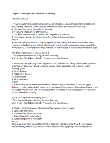 Wong's Essentials of Pediatric Nursing 9th Edition Hockenberry Test Bank