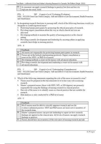 LoBiondo-Wood and Haber's Nursing Research in Canada 5th Edition TEST BANK