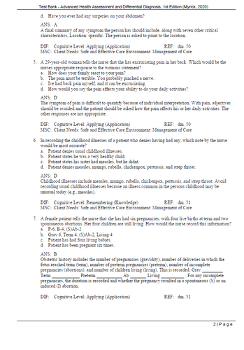 Advanced Health Assessment and Differential Diagnosis Essentials TEST BANK