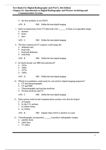 Digital Radiography and PACS 4th Edition Test Bank