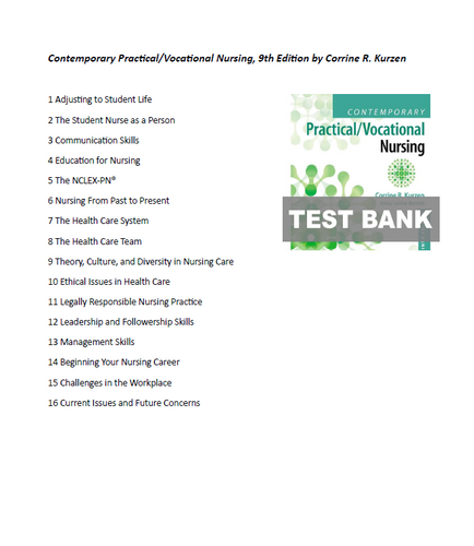 Contemporary Practical Vocational Nursing 9th Edition Test Bank