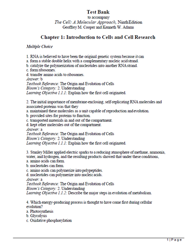 The Cell A Molecular Approach 9th Edition TEST BANK 9780197583722