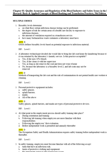 Basic and Applied Concepts of Blood Banking and Transfusion Practices 5e Test