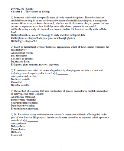 Biology 13th Edition Raven Test Bank