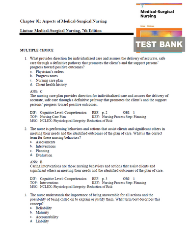 Medical Surgical Nursing 7th Edition Linton TEST BANK