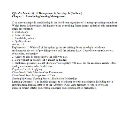 Effective Leadership and Management in Nursing 9th Edition TEST BANK