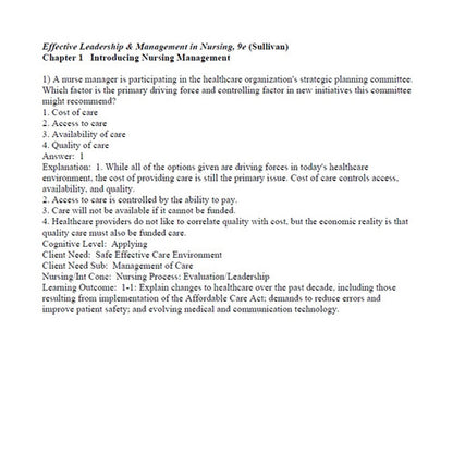 Effective Leadership and Management in Nursing 9th Edition TEST BANK